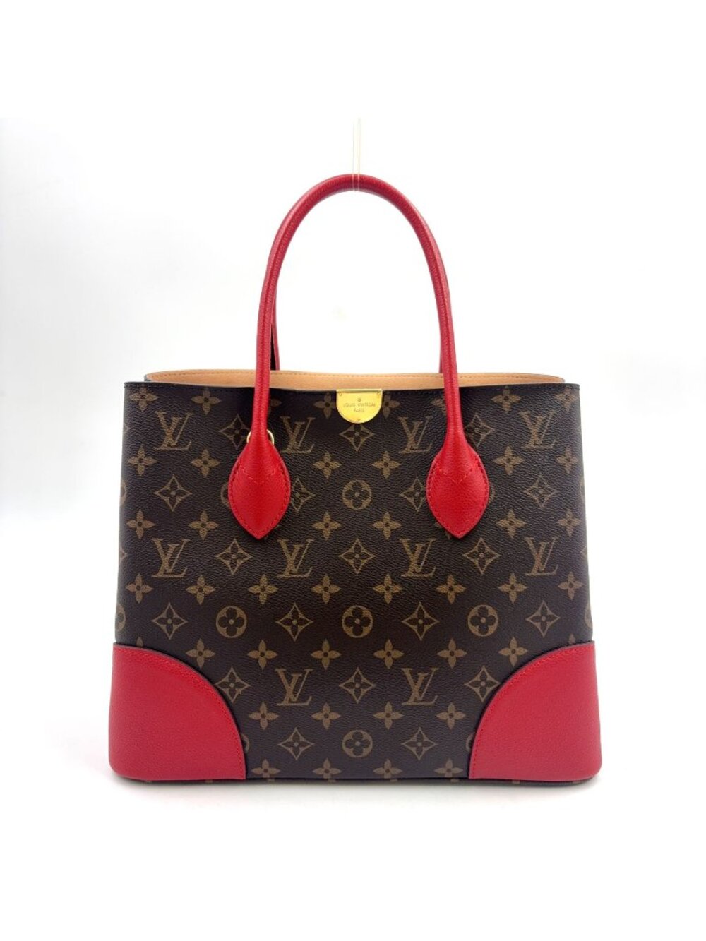 Louis Vuitton Flandrin Monogram 2-Way Cerise Leather Brown Red Tote Gold